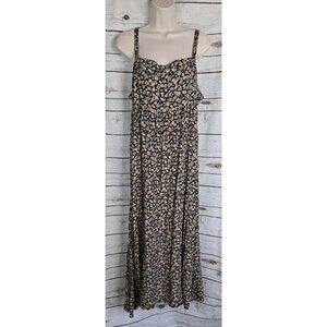 Natural Life Dark Floral Long Dress L/XL Sleeveless Boho Slits Cottagecore